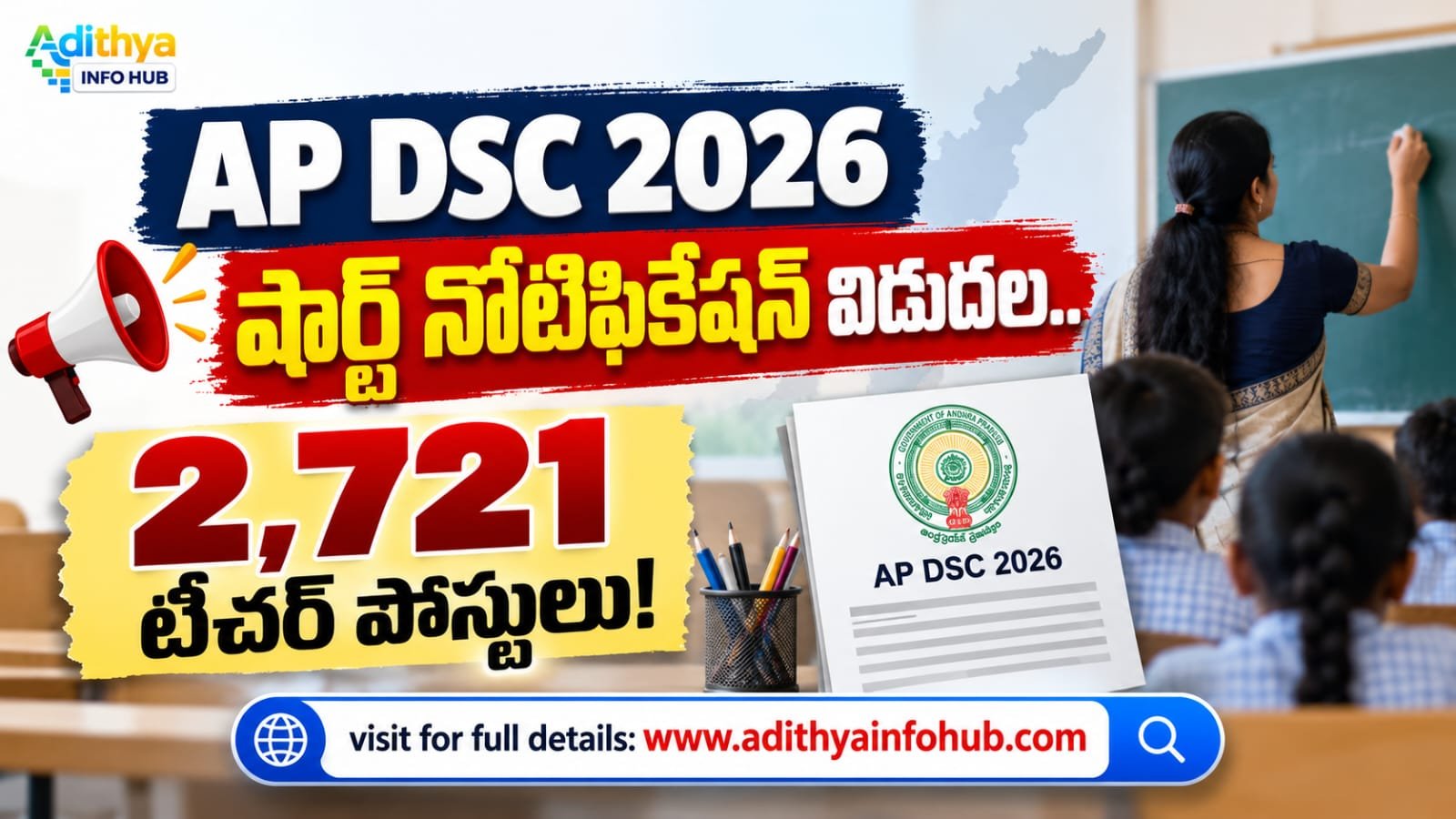 AP DSC Notification 2026: 2,721 పోస్టులు, జిల్లాల వారీ ఖాళీల వివరాలు